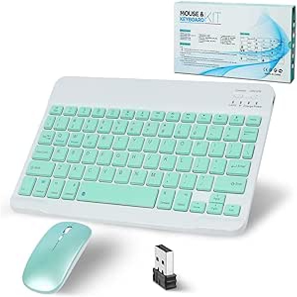 Bluetooth bezvadu tastatūra ar peles mini tastatūru Īpaši plāns bezvadu tastatūras peles komplekts iPad, Mac, klēpjdatoram, planšetdatoram, virsmai, tālrunim, Windows/Android/iOS QWERTY, ar neslīdošu matētu, zaļš