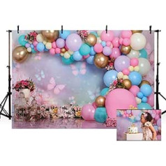 MEHOFOND 7x5ft Pink Girl Birthday Photography Backdrops Wonderland Flowers Butterfly Balloons Baby Shower Cake Smash Decor Party Background Portrait Photo Studio Accessories