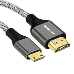 SOEYBAE Mini HDMI į HDMI kabelis, 5 m, nailoninis pintas HDMI į mini HDMI kabelis, palaiko 4K @ 60Hz, 3D ir ARC, skirtas DSLR fotoaparatui, vaizdo kamerai, grafinei vaizdo plokštei, nešiojamam kompiuteriui