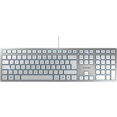 CHERRY KC 6000 SLIM, Ultraflache Design-Tastatur, US-Internationales Layout (QWERTY), Kabelgebunden (USB-A Anschluss), Leise, Langlebige Tastenbeschriftung, Silber