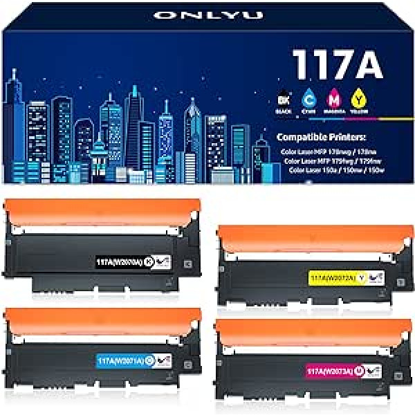 ONLYU 117A suderinamas HP 117A dažų rinkinys, skirtas pakeisti HP spalvotą lazerinį MFP 178nwg 179fwg 150nw 150a 178nw 179fnw, W2070A W2071A W2072A W2073B toneris Y2072A W2073B