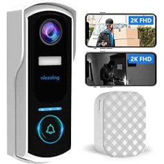2K FHD Video Doorbell with Camera Wireless Compatible with Alexa, nicezing Wireless Bell with Camera WiFi, Human Detection, Night Vision, Voice Message, Two-Way Audio, Supports SD & Cloud Storage
