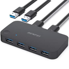 BENFEI USB 3.0 slēdzis, USB pārslēdzējs 2 datora koplietošanas 4 USB datoram peles tastatūras printera skeneris, USB KVM slēdža atlasītājs Saderīgs ar Windows, Mac, Linux