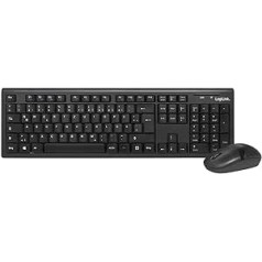 LogiLink ID0104 bezvadu tastatūras/peles komplekts, 2,4 GHz, tastatūra 103 taustiņi (+13 karstie taustiņi) - pele (optiskais sensors) ar 3 vadības pogām, automātiskās saites savienojums, melns