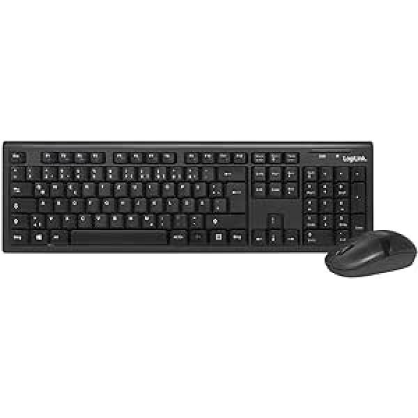 LogiLink ID0104 bezvadu tastatūras/peles komplekts, 2,4 GHz, tastatūra 103 taustiņi (+13 karstie taustiņi) - pele (optiskais sensors) ar 3 vadības pogām, automātiskās saites savienojums, melns