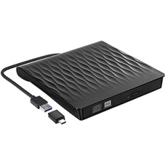 DANGZW išorinis CD DVD įrenginys, plonas nešiojamasis išorinis įrašymo įrenginys USB 3.0 Type-C, RW CD-ROM išoriniai optiniai įrenginiai, skirti nešiojamiesiems kompiuteriams, asmeniniams kompiuteriams, MacBook Air/Pro, iMac ir Linux, Mac OS, Wi