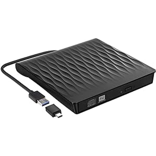 DANGZW išorinis CD DVD įrenginys, plonas nešiojamasis išorinis įrašymo įrenginys USB 3.0 Type-C, RW CD-ROM išoriniai optiniai įrenginiai, skirti nešiojamiesiems kompiuteriams, asmeniniams kompiuteriams, MacBook Air/Pro, iMac ir Linux, Mac OS, Wi