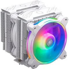 Cooler Master Hyper 622 Halo CPU gaisa dzesētājs — alumīnija apdare, 6 kompaktas nepārtrauktas tiešā kontakta siltuma caurules, divu torņu radiators, divi Halo² ventilatori, ARGB noteikšana, LGA1700 un AM5 — balts