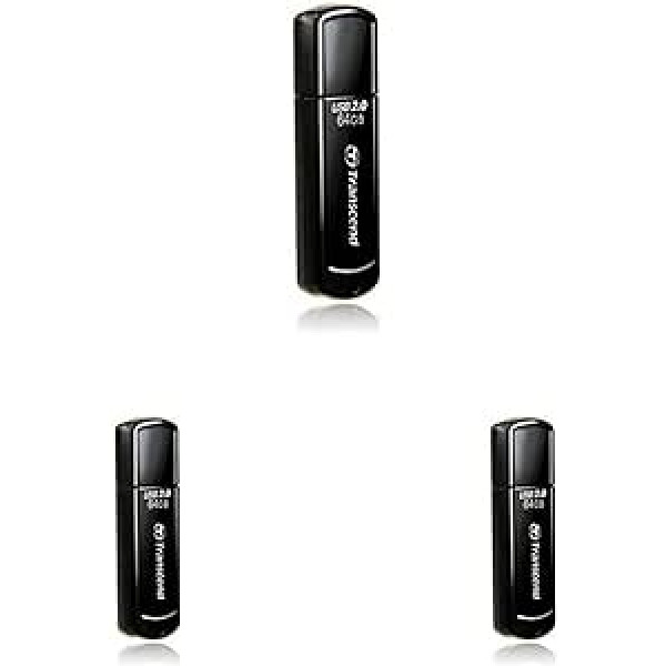 Transcend JetFlash 350 64GB USB Stick (Only 8.5g) Black (Pack of 3)