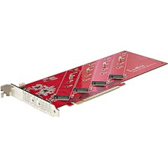 StarTech Quad M.2 PCIe adaptera karte, PCI Express 4.0 x16 uz četriem NVMe vai AHCI M-Key SSD, 7,8 Gb/s uz disku, nepieciešama bifurkācija, Windows/Linux saderīgs (QUAD-M2-PCIE-CARD-B), sarkans