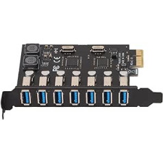 ciciglow PCIE į USB 3.0 adapterio kortelė, 5Gbps PCI išplėtimo plokštė su maitinimo moduliu, 7 USB3.0 prievadai, suderinamas su USB1.1/2.0, skirtas staliniam kompiuteriui