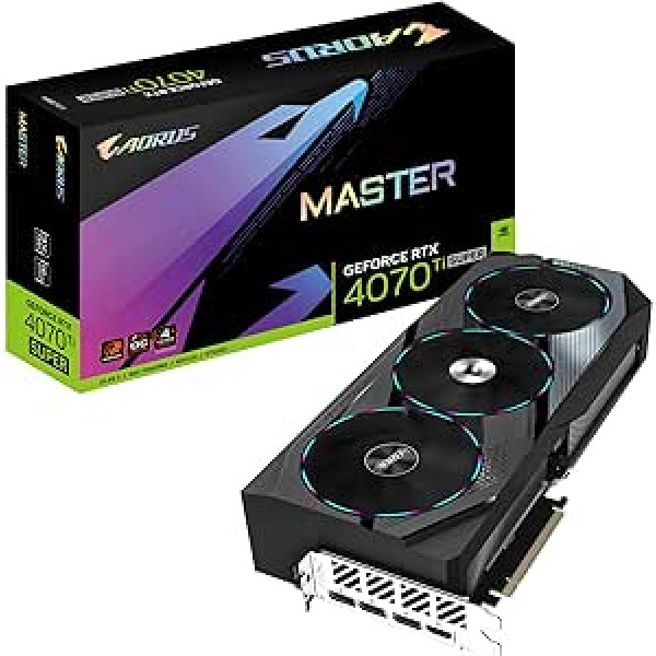 Gigabyte GeForce RTX 4070 Ti Super Aorus Master grafikas karte — 2670 MHz kodols, 16 GB GDDR6X 21 000 MHz 256 bitu atmiņa, PCI-E 4.0, 3X DP 1.4, 1 x HDMI 2.1a, GLSSSVORS3D, NVIDIA.4,17, NVIDIA.