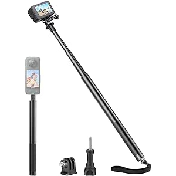 Selfie Stick priekš Insta360, 120 cm teleskopiskais monopods priekš GoPro, Action Cam rokas stienis Insta 360 X3/ONE X2/R/RS, Go Pro Hero 12/11/10/9/8/7, Apexcam, Akaso, DJI Action Osmo Darbības kameras