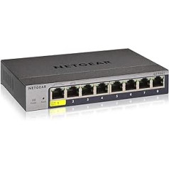 Netgear GS108T Managed Switch 8 portu Gigabit Ethernet LAN Switch Smart (1x PD-Port, Netzwerk Switch Managed, vietējais WebGUI vai Remote Insight Cloud, lüfterlos, ProSAFE Lifetime-Garantie)