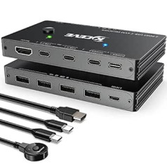 USB-C KVM slēdzis, KVM Type-C slēdzis atbalsta 4K @ 60 Hz 2 C tipa datoriem, kas koplieto tastatūru, peli un monitoru, atbalsta 87 W PD ātro uzlādi