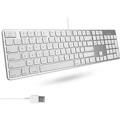 Macally Ultradünne USB-tastatur ar Nummernfeld for Apple Mac Pro, MacBook Pro/Air, iMac, Mac Mini, klēpjdatoru, Windows galddatoru klēpjdatoru, Silber (SLIMKEYPROA)