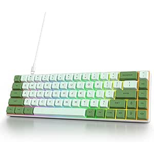 SOLIDEE pārnēsājama 65% mehāniskā spēļu tastatūra, 68 taustiņu kompaktais RGB LED fona apgaismojums, vadu tastatūra ar USB tipa C kabeli, lineārs sarkans slēdzis operētājsistēmai Windows PC Mac (68 matcha)