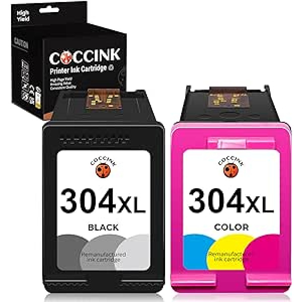 COCCINK 304XL (1 melns, 1 krāsains) atjaunotas printeru kasetnes HP 304 XL nomaiņa DeskJet 2600 2620 2630 2655 3700 3720 3730 3755 37604 Envy 50 505 50 50 120 125 130