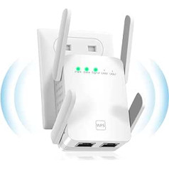 WLAN pastiprinātājs, īpaši paplašināts WiFi atkārtotājs ar LAN savienojumu, 1200 Mbit/s divjoslu 5 GHz + 2,4 GHz interneta pastiprinātājs, savietojams ar Alexa, 99% standarta maršrutētāji, pārklājums līdz 200 m²