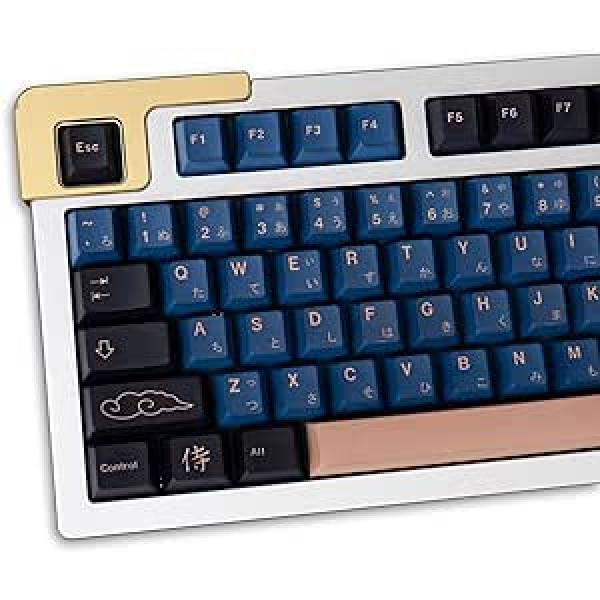 Zili samuraju taustiņu vāciņi 129 taustiņu PBT ķiršu profila taustiņu vāciņi, krāsu sublimācija ar atslēgu novilcēju RK61 GK61 Anne Pro Cherry Mx mehāniskajai tastatūrai