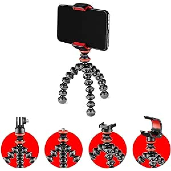 JOBY GorillaPod sākuma komplekts, daudzpusīgs elastīgs mini statīvs ar universālu viedtālruņa skavu, GoPro stiprinājums, lāpas turētājs, ātrās atbrīvošanas plāksne, universāli saderīgs, FIFA Pasaules kausa spēles