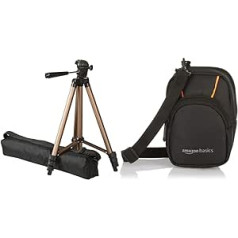 Amazon Basics - Lightweight Tripod with Bag with Bag, 50 Inch & Amazon Basics Camera Bag for Compact Cameras, Large, 3.9 x 2.4 x 5.7 Inches