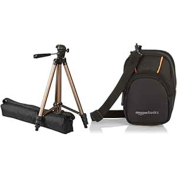 Amazon Basics - Lightweight Tripod with Bag with Bag, 50 Inch & Amazon Basics Camera Bag for Compact Cameras, Large, 3.9 x 2.4 x 5.7 Inches