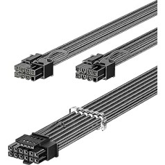 Fasgear PCIe 5.0 barošanas kabelis 70 cm — 16 kontaktu (12+4) 12 VHPWR savienojums RTX 3090ti/4070ti/4070/4080/4090 līdz 2x8 pin (6+2) PCI-e savienotājam GPU savienojams ar piedurkni ASonicUSA Cabel