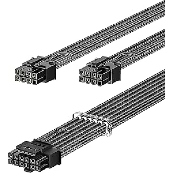 Fasgear PCIe 5.0 Power Cable 70 cm - 16-Pin (12+4) 12VHPWR Connection for RTX 3090ti/4070ti/4070/4080/4090 to 2x8pin (6+2) PCI-e Connector GPU Sleeved Cable Compatible with ASUS EVGA Seasonic Modular