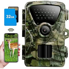 Wildlife Camera with Motion Sensor Night Vision - WiFi with Mobile Phone Transmission App 32MP 1440P Night Vision Device 0.2s Hunting Camera 940nm No Glow Infrared Night Vision Camera Outdoor IP66