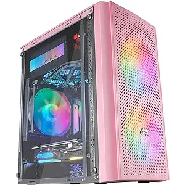 Mars Gaming MC300P Micro-ATX datora korpuss, rozā, rūdīts stikls, sietveida priekšpuse, 3 x FRGB ventilatori