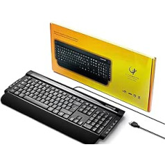 Lacerto® KVALITA-DR650 krievu-vācu multivides tastatūra ar mīkstiem un klusiem taustiņiem, USB, izturīgs pret šļakatām, krievu-vācu vadu USB multivides tastatūra