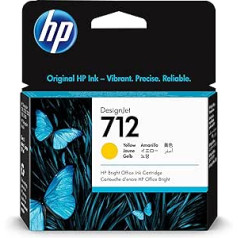 HP 712 dzeltena 29 ml oriģinālā printera kasetne (3ED69A) ar oriģinālo HP tinti DesignJet T650, T630, T250, T230 un Studio sērijas lielformāta printeriem un HP 713 DesignJet drukas galviņai