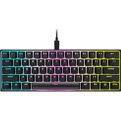 Corsair K65 RGB Mini 60% mehāniskā vadu spēļu tastatūra - Cherry MX RED slēdzis - PBT Double Shot taustiņu vāciņi - iCUE savietojams - QWERTY UK izkārtojums - melns