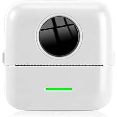 NK portatīvais fotoprinteris — bezvadu mini termoprinteris mobilajām ierīcēm, komplektā ir papīra rullis un USB kabelis, saderīgs ar iOS un Android, baltā krāsā