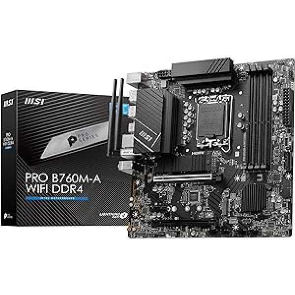 MSI PRO B760M-A WiFi DDR4 mātesplate Micro-ATX — atbalsta 12. un 13. paaudzes Intel Core procesorus, LGA 1700, DDR4 Memory Boost 5333+MHz/OC, PCIe 4.0 x16, M.2 Gen4, 2.5G LAN, Wi-Fi6E