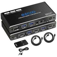 8K HDMI 2.1 KVM Switch 4K 120Hz 8K 60Hz USB 3.0 Hotkey 48Gbps IR Remote 2 Ports KVM Switch Share 2 Computers with One Keyboard Mous HDR D-olby Vision HDCP2.2 Control USB3.0 Cable x2