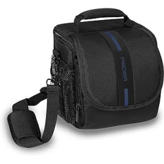 PEDEA Essex DSLR Camera Case for SLR Cameras with Waterproof Rain Cover, Strap and Accessory Compartments, Size M Black/Blue