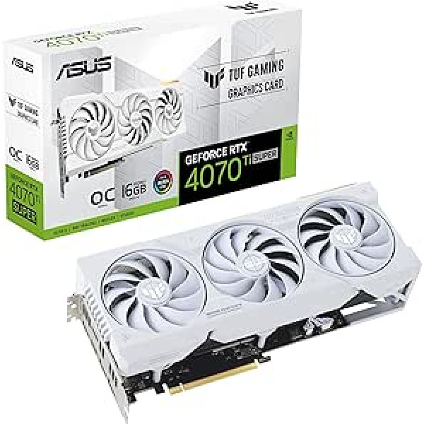 ASUS TUF Gaming GeForce RTX 4070 Ti SUPER 16GB GDDR6X White OC Edition spēļu grafikas karte (NVIDIA DLSS 3, PCIe 4.0, 1x HDMI 2.1a, 3x DisplayPort 1.4a, TUF-RTX4070TIS-O16GM)