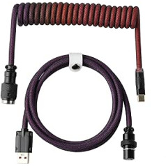 EPOMAKER Mix Pro USB-C mehāniskās tastatūras kabelis, 1,5 m USB-C uz USB-A, dubultā apvalka kabelis ar noņemamu 4 kontaktu pilota savienotāju spēļu tastatūrai (Mix PRO sarkanā un purpursarkanā krāsā)