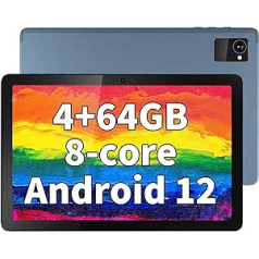 Tibuta Android 12 planšetdators, 10 collu planšetdators ar astoņkodolu procesoru 7000 mAh akumulatoru, 4 GB RAM, 64 GB ROM 128 GB paplašinājums, 1280 x 800 IPS, 8 MP + 5 MP kamera, WiFi, Bluetooth, GPS, GMS sertificēta (Gray-Blue)