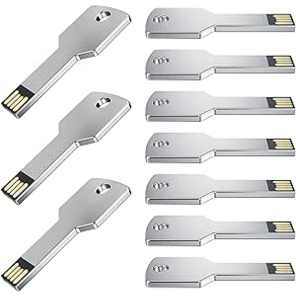 USB Stick 32 GB Key Shape Memory Stick Pack of 10 Uflatek USB 2.0 Flash Drive Silver Metal Flash Drive Creative Waterproof Memory Stick External Data Stick for Gift