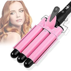 Ecoodisk 3 Barrel Hair Burner Curling Tongs, 25 mm Hair Round Iron Triple Barrels, Ceramic Tourmaline Quick Heating Hair Dusk Hair Iron with Adjustable Temperature