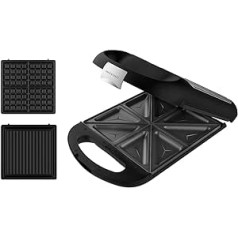 Cecotec Rock'nToast Family 3-in-1 Sandwich Maker for 4 Sandwiches in Stainless Steel Design, 1500 W Power, with 3 Non-Stick and Interchangeable Plates.