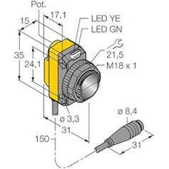 3073042 — QS18VP6LDQ, optisko sensoru lāzera-refleksijas lichttaster