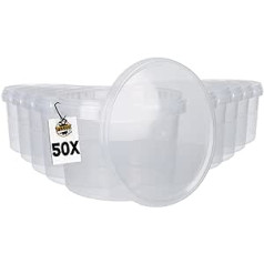 50 buckets with lid, 3 litres, round, transparent, plastic bucket, food-safe, airtight and stable, empty bucket with handle and lid, suitable for food, chemicals, washing powder, adhesives