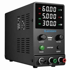 Laboratory Power Supply, Jesverty Laboratory Power Supply DC Adjustable Power Supply (60 V, 5 A) with High Precision 4-Digit LED Display, 5 V/2 A USB Port Test Line Output, Coarse and Fine Settings