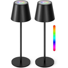 sympa LED galda lampa Bezvadu gultas lampa ar aptumšošanos ar 7 krāsām RGB režīma akumulatora galda lampa, uzlādējama iekštelpām un āra lietošanai LED galda lampa IP54 ūdensizturīga restorāna bāram Iepakojumā 2 melni