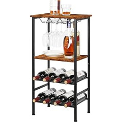 YBING Wine Rack Freestanding Floor Wine Bar with Glass Holder and Table Top for 8 Bottles Wooden Wine Tables with Shelves 4 Tier Wine Bottle Organizer Storage Stand Rustic Brown