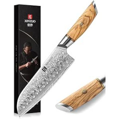 XINZUO Damaskas tērauda 18,2 cm Santoku nazis, asais šefpavāra nazis, 73 slāņi, Damaskas pulvertērauds, profesionāls virtuves nazis, šefpavāra nazis ar ergonomisku olīvkoka rokturi, LAN sērija